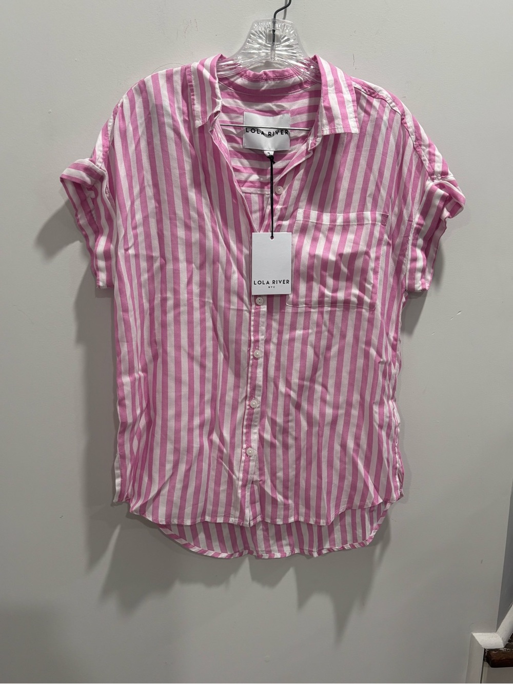🐞Pink & White Vertical Stripe Button-Front Blouse - Picture 2 of 11